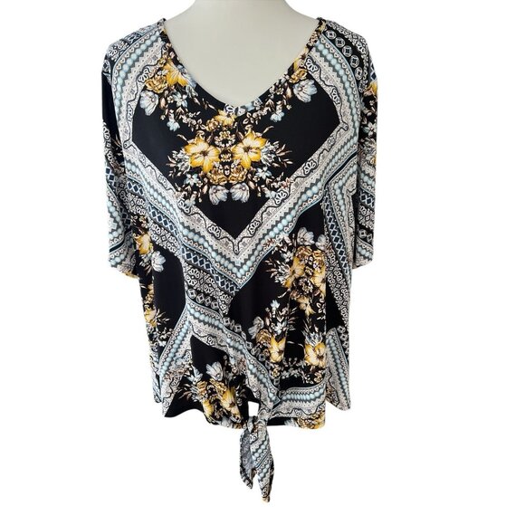 Cato Est. 1946 Multicolor Floral Print Short Sleeve Tie Bottom Blouse-Size 2X - Picture 1 of 2